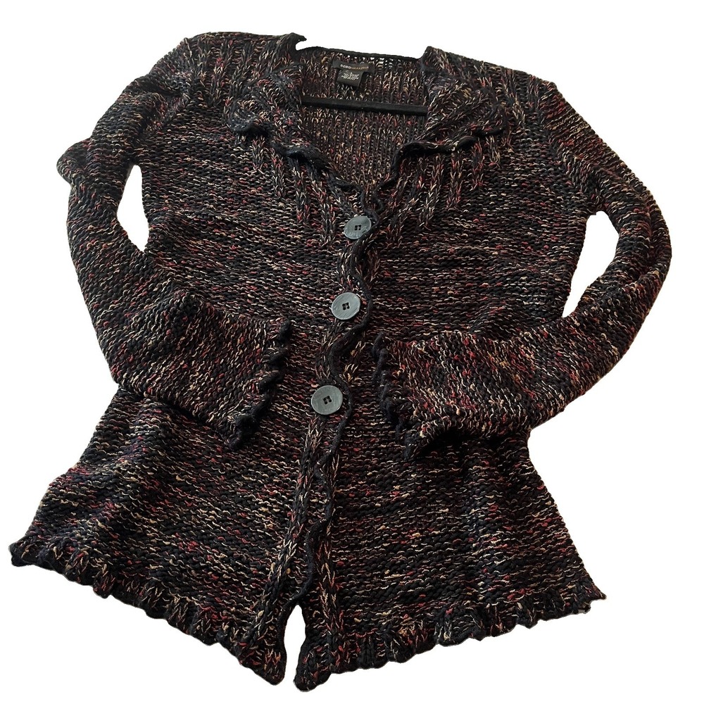 BCBGMaxazria Y2K Button Front Marled Knit Cardigan M/L Boho Whimsigoth Fairycore